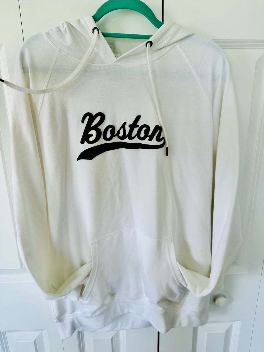 Boston Script White Hoodie with Gray Logo